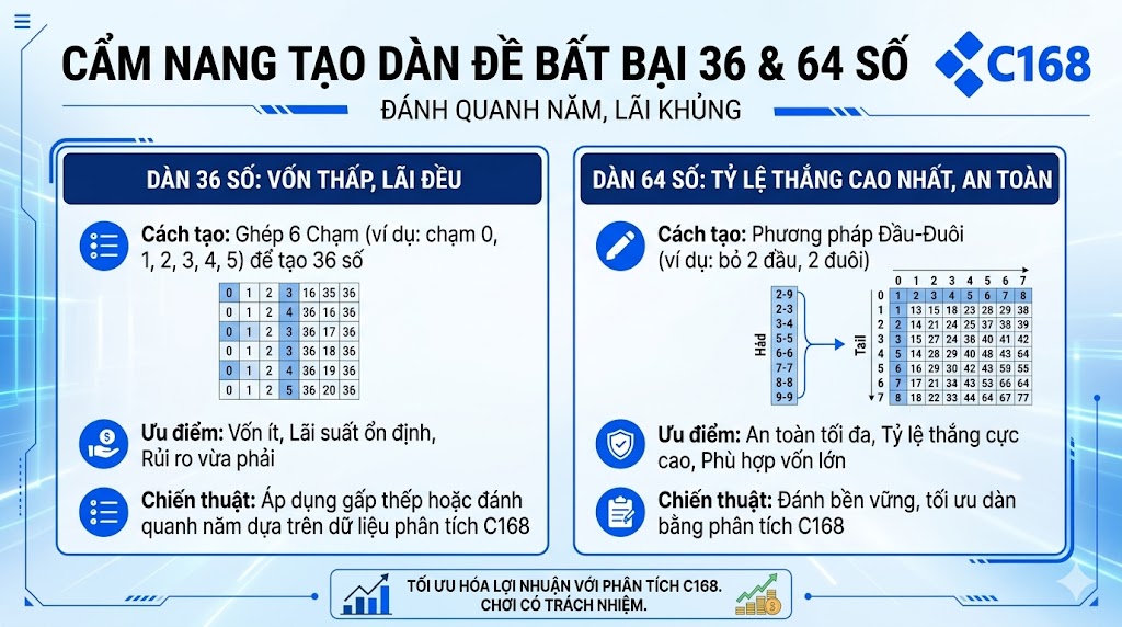 Cách Tạo Dàn Đề 36 Số, 64 Số Bất Bại Đánh Quanh Năm Tại C168 3 Hướng dẫn cách tạo dàn đề 36 số và 64 số đánh quanh năm